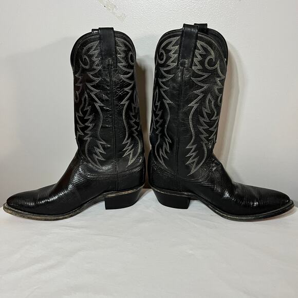 VTG Dan Post P2393 Boots Mens Cowboy Black Teju Lizard Skin Leather Western 8D - Picture 2 of 13
